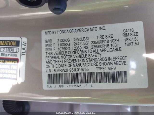 5J6RW2H95JL019755 Honda Cr-v Touring