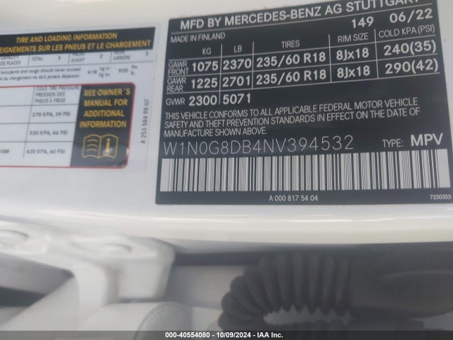 W1N0G8DB4NV394532 Mercedes-Benz Glc 300 Suv
