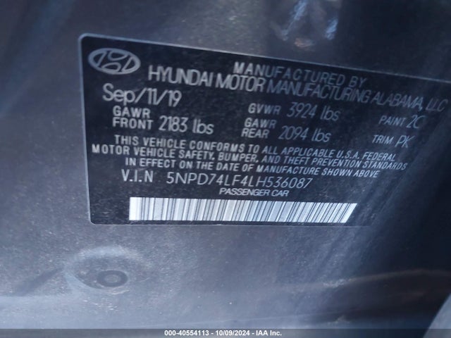 Hyundai ELANTRA SE 2020 5NPD74LF4LH536087 Image 9