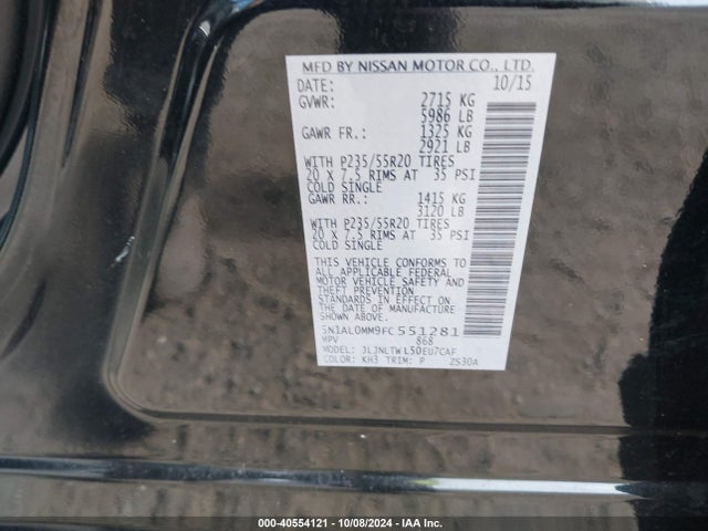 Infiniti Qx60 Base (cvt) 2015 5N1AL0MM9FC551281 Image 9