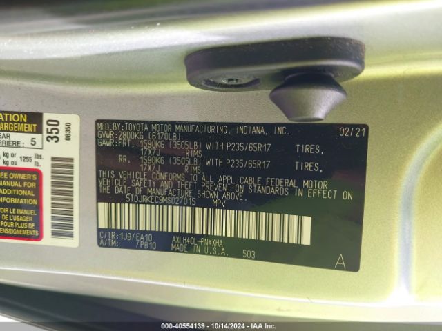 5TDJRKEC9MS027015 Toyota SIENNA XLE