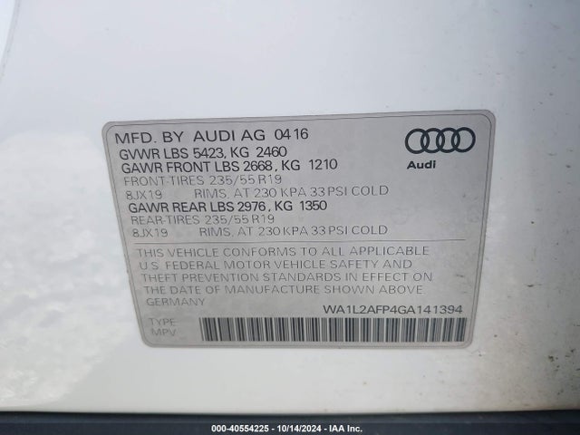 Audi Q5 2.0t Premium 2016 WA1L2AFP4GA141394 Image 9