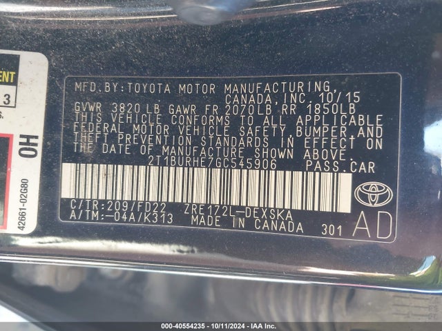 Toyota Corolla S W/special Edition Pkg 2016 2T1BURHE7GC545906 Image 9