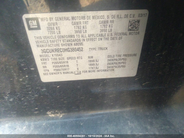 Chevrolet Silverado 1500 2lt 2017 3GCUKREC0HG380452 Image 9