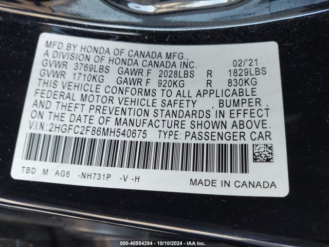 Honda Civic Sport 2021 2HGFC2F86MH540675 Image 9