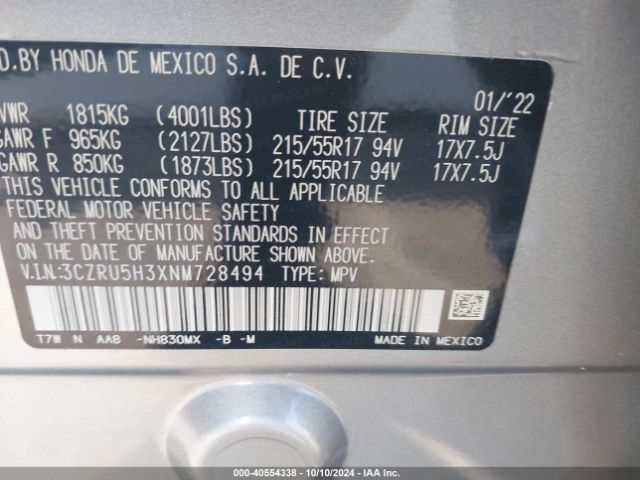 3CZRU5H3XNM728494 Honda Hr-v 2wd Lx