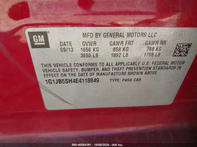 Chevrolet Sonic Ls Manual 2014 1G1JB5SH4E4118849 Image 9