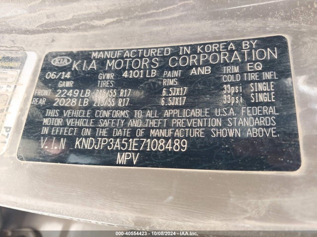 KIA SOUL + 2014 KNDJP3A51E7108489 Image 9