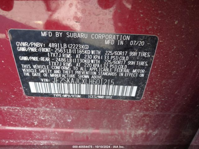JF2SKAJCXLH601215 Subaru Forester Premium