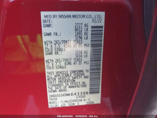 1N6ED1EK0NN643398 Nissan Frontier Pro-4x 4x4