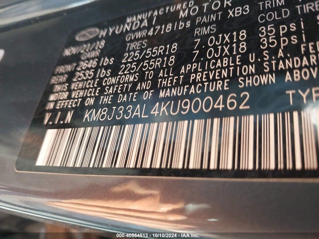 Hyundai TUCSON SEL 2019 KM8J33AL4KU900462 Image 9