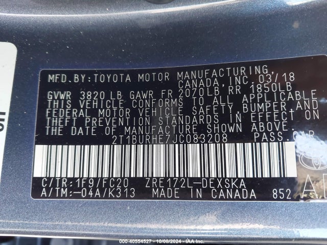 Toyota COROLLA SE 2018 2T1BURHE7JC083208 Image 9