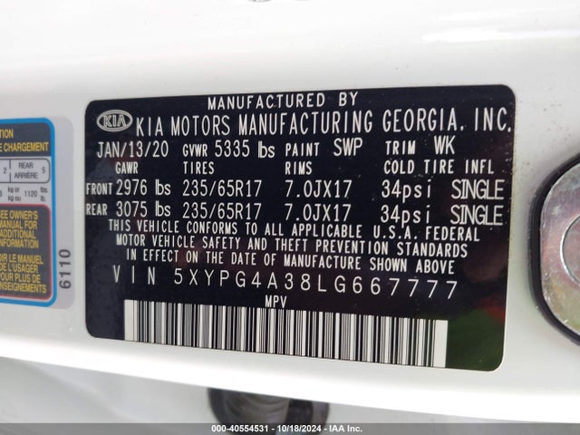 KIA Sorento 2.4l Lx 2020 5XYPG4A38LG667777 Image 9