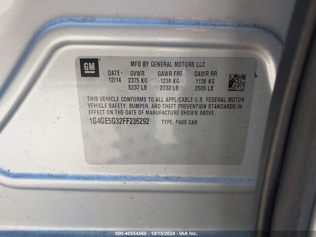 Buick Lacrosse Premium I 2015 1G4GE5G32FF236292 Image 9