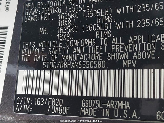 Toyota Highlander Xle 2021 5TDGZRBHXMS550580 Image 9