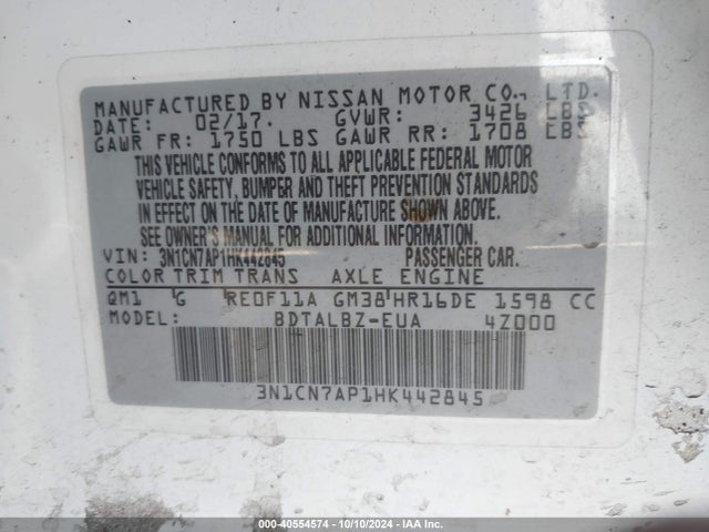 Nissan Versa 1.6 Sv 2017 3N1CN7AP1HK442845 Image 9