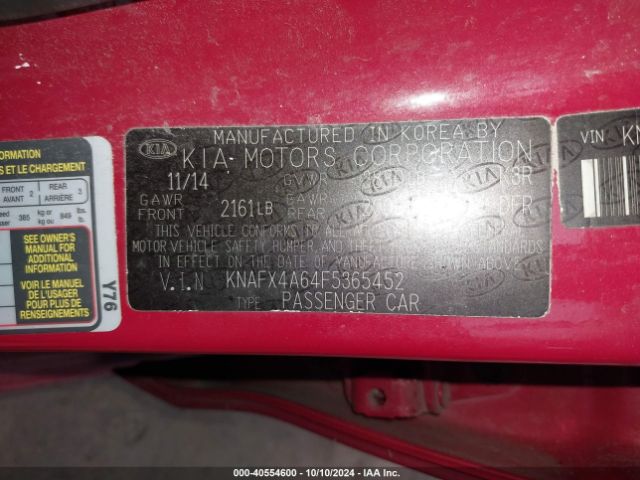 KNAFX4A64F5365452 KIA FORTE LX