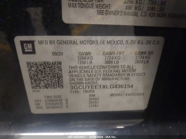 3GCUYEETXLG436154 Chevrolet Silverado 1500 4wd  Short Bed Rst