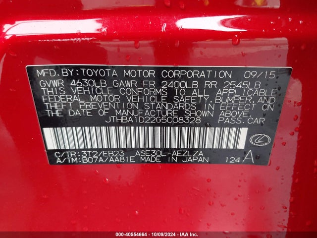 Lexus IS 200T 2016 JTHBA1D22G5008328 Image 9