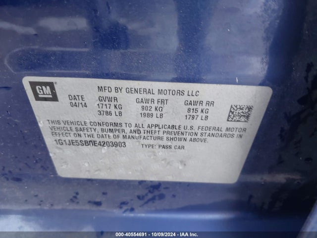 Chevrolet Sonic Ltz Auto 2014 1G1JE5SB0E4203903 Image 9