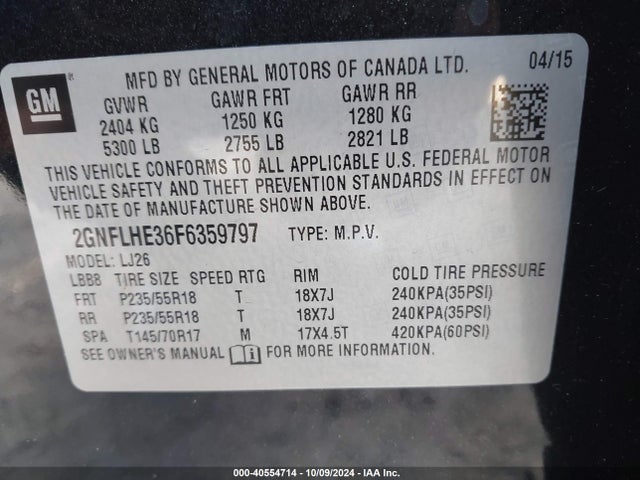 Chevrolet Equinox Ltz 2015 2GNFLHE36F6359797 Image 9