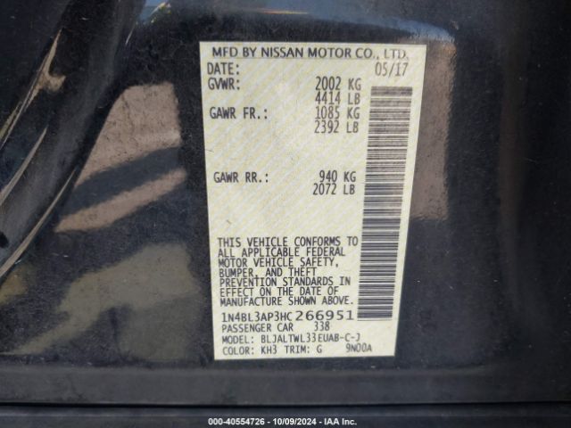 1N4BL3AP3HC266951 Nissan Altima 3.5 Sl