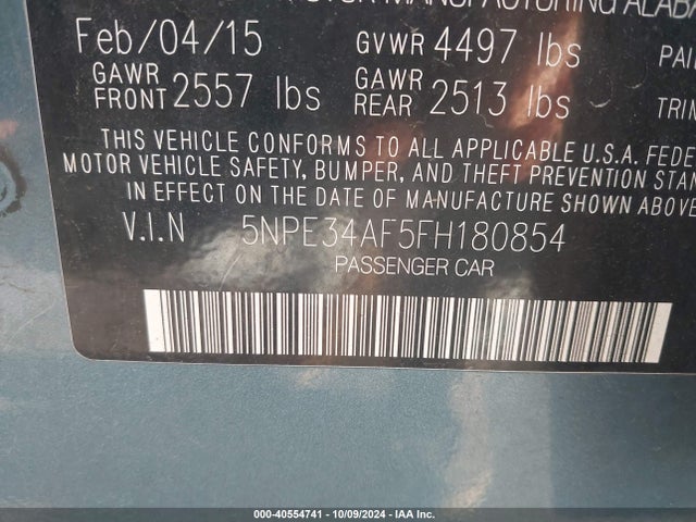 Hyundai Sonata Sport 2015 5NPE34AF5FH180854 Image 9