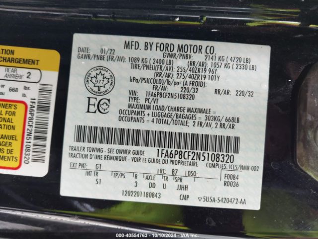 1FA6P8CF2N5108320 Ford Mustang Gt Premium