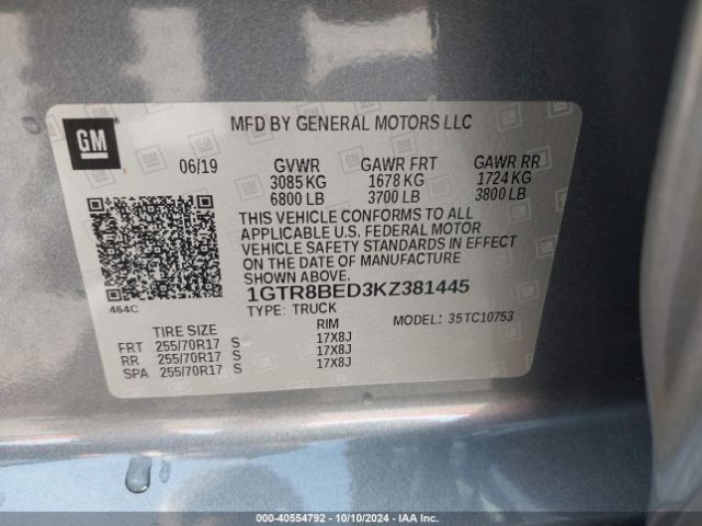 1GTR8BED3KZ381445 GMC Sierra 1500 Sle