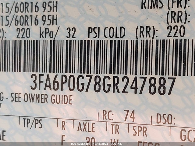Ford FUSION S 2016 3FA6P0G78GR247887 Image 9