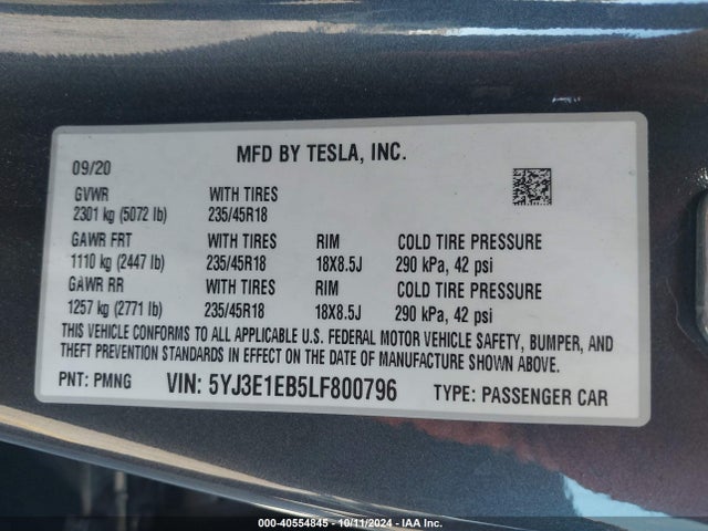 2020 TESLA MODEL 3 5YJ3E1EB5LF800796 Photo 8