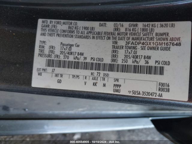 3FADP4GX1GM167648 Ford FIESTA ST