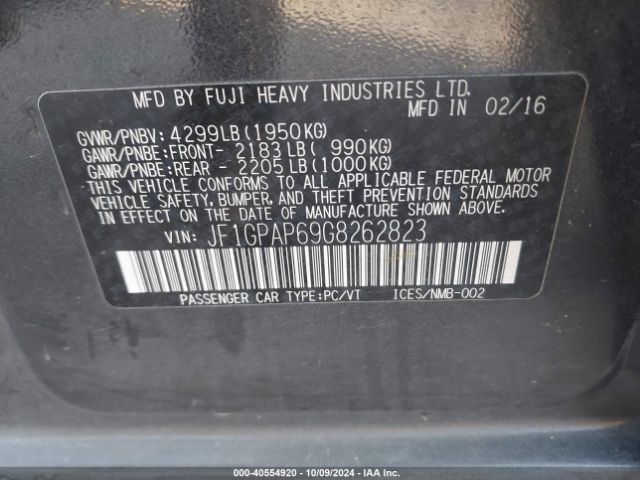 JF1GPAP69G8262823 Subaru Impreza 2.0i Sport Premium