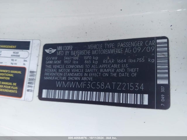 2010 MINI COOPER WMWMF3C58ATZ21534 Photo 8