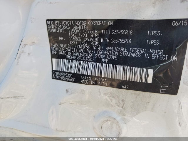 Toyota Rav4 Limited 2015 JTMDFREV9FJ037267 Image 9