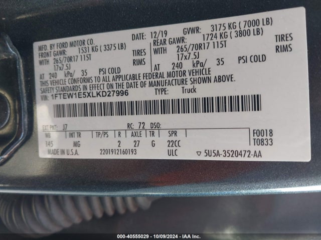 Ford F-150 Xlt 2020 1FTEW1E5XLKD27996 Image 9