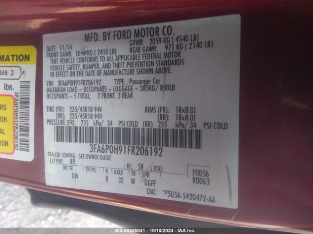 3FA6P0H91FR206192 Ford FUSION SE