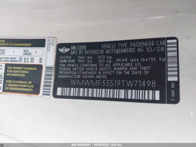 2009 MINI COOPER WMWMF33519TW71498 Photo 8
