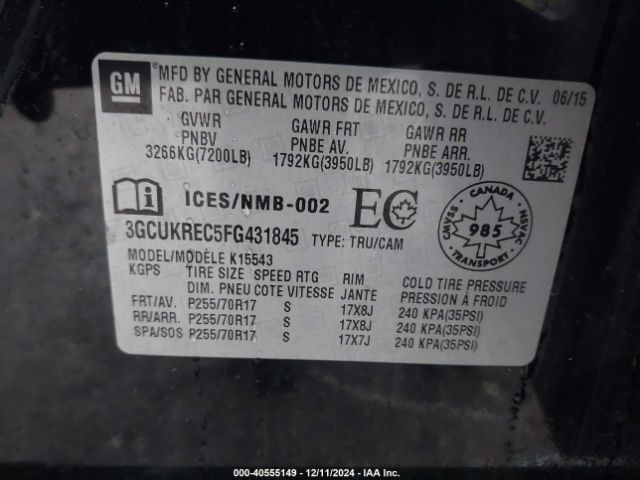 3GCUKREC5FG431845 Chevrolet Silverado 1500 1lt/2lt