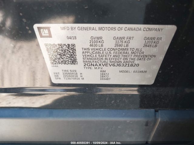 2GNAXVEV6J6321820 Chevrolet Equinox Premier