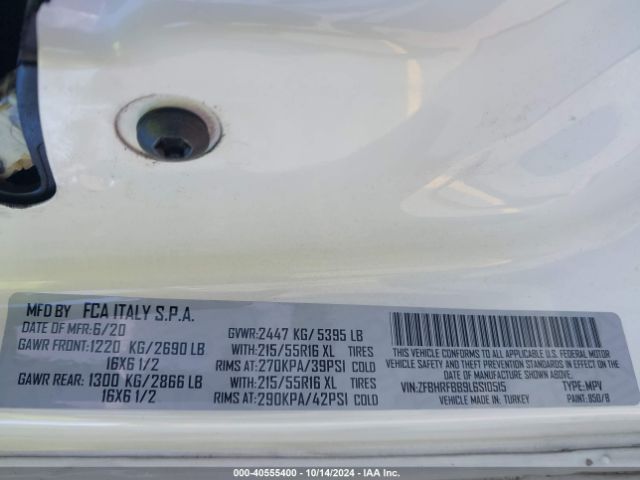 ZFBHRFBB9L6S10515 RAM Promaster City Tradesman Slt