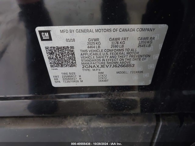 Chevrolet EQUINOX LT 2018 2GNAXJEV7J6266853 Image 9