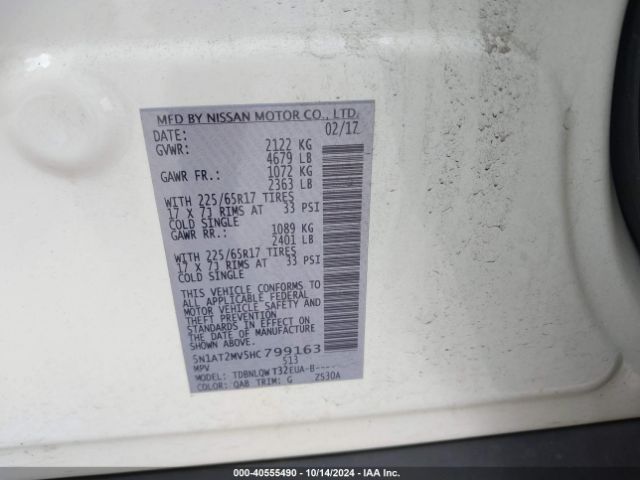 5N1AT2MV5HC799163 Nissan ROGUE SV