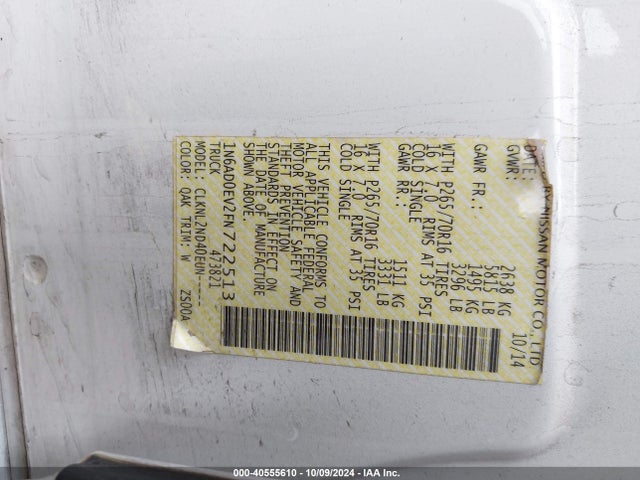 Nissan Frontier Sv 2015 1N6AD0EV2FN722513 Image 9