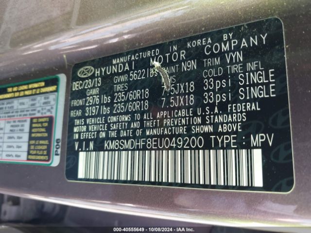 KM8SMDHF8EU049200 Hyundai Santa Fe Gls