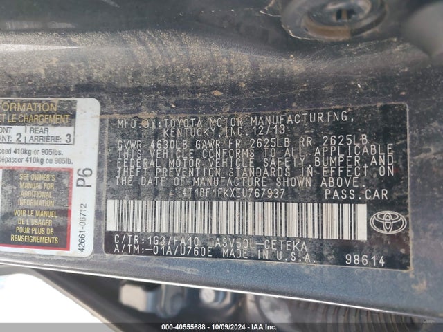 4T1BF1FKXEU767937 Toyota CAMRY L