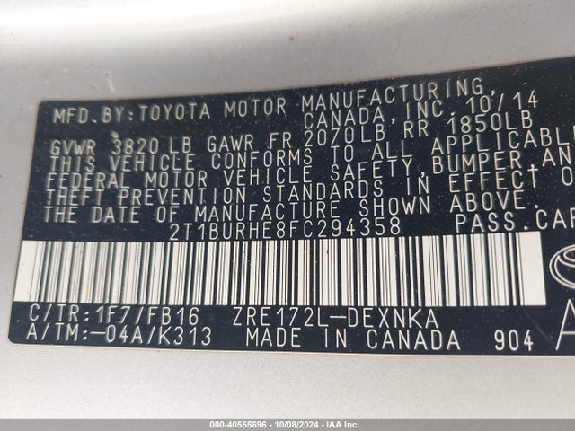 Toyota COROLLA LE 2015 2T1BURHE8FC294358 Image 9