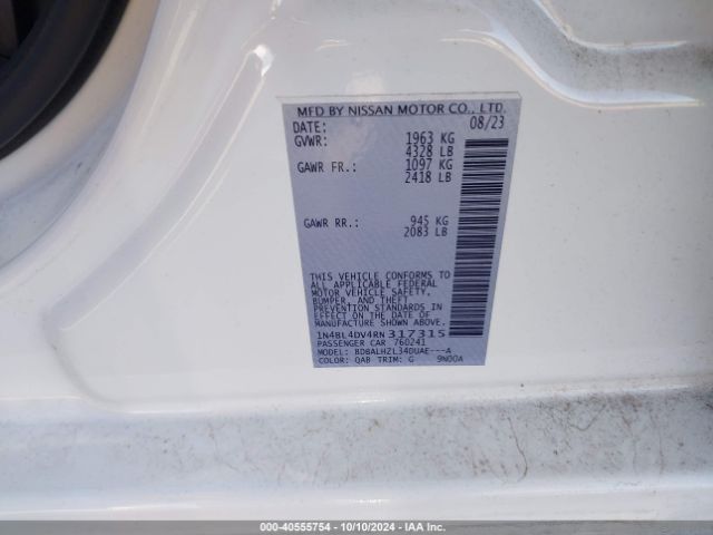 1N4BL4DV4RN317315 Nissan Altima Sv Fwd