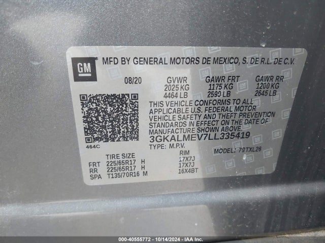3GKALMEV7LL335419 GMC Terrain Fwd Sle