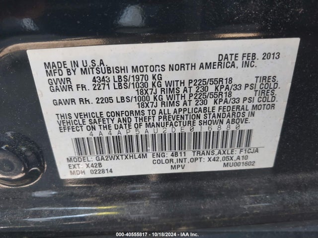 2013 MITSUBISHI OUTLANDER SPORT 4A4AP5AU2DE016880 Photo 8